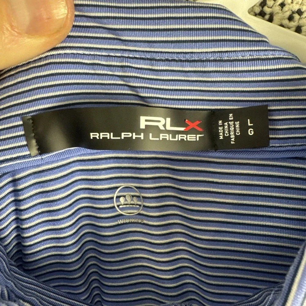 RLX‎ Ralph Lauren Polo Mens Large Blue Striped Moisture Wicking